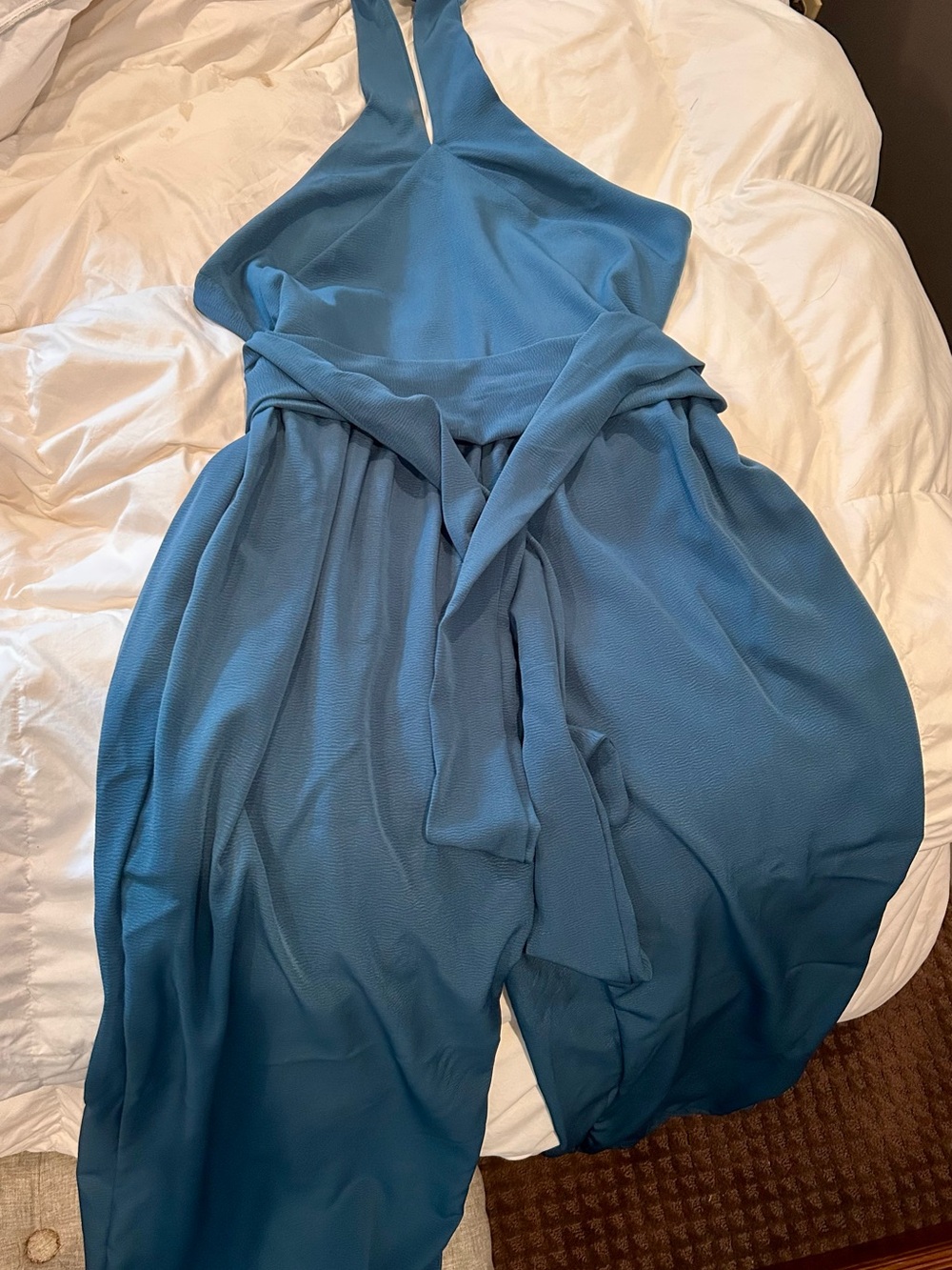 SHEIN Teal Halter Wide Leg Jumpsuit with Self-Tie Waist